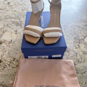Stuart Weitzman Nude Beige Ankle-Strap Heeled Sandals